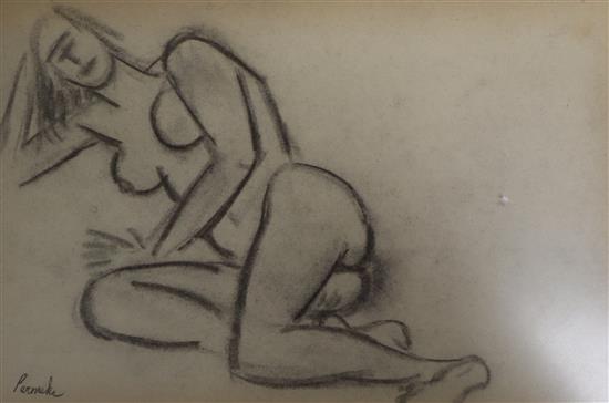 Pernecke, charcoal drawing, Study of a reclining woman, 20 x 30cm